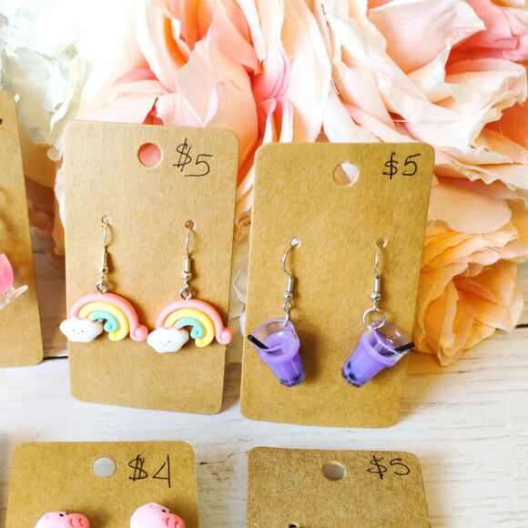 NEW 10 Pair Novelty 3D Earrings Rainbows, Cheese, Donuts, Drinks Funky Eclectic - Picture 3 of 5